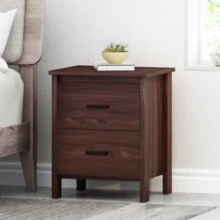 Olimont Contemporary 2 Drawer Nightstand Walnut - Christopher Knight Home