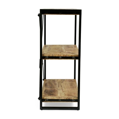 Brinkley Modern Industrial Handcrafted 3 Shelf Mango Wood Shelving Unit Natural/Black - Christopher Knight Home 3 Brinkley Modern Industrial Handcrafted 3 Shelf Mango Wood Shelving Unit Natural/Black - Christopher Knight Home - Image 3