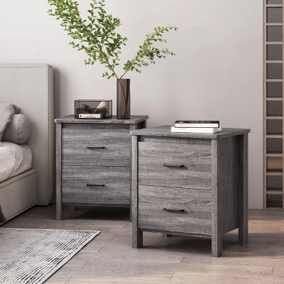 Set Of 2 Olimont Contemporary 2 Drawer Nightstands Sonoma Gray Oak - Christopher Knight Home 1 Set Of 2 Olimont Contemporary 2 Drawer Nightstands Sonoma Gray Oak - Christopher Knight Home