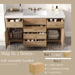 Christopher Knight Home Emilie 60" Modern Bathroom Vanity With SMC Sink, 5 Drawers And 2 Rattan Doors -Living Furniture GUEST 04a34f58 b9d8 4947 87f5 ba35db5e7377