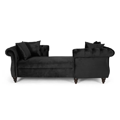 Houck Modern Glam Tufted Velvet Tete-A-Tete Chaise Lounge With Accent Pillows - Christopher Knight Home 5 Houck Modern Glam Tufted Velvet Tete-A-Tete Chaise Lounge With Accent Pillows - Christopher Knight Home - Image 5