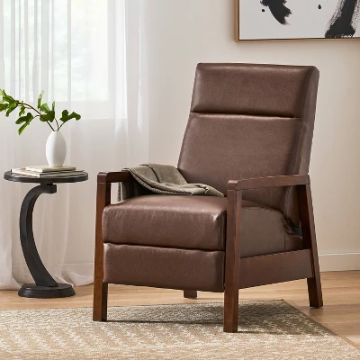 Fernhill Mid Century Modern Faux Leather Upholstered Pushback Recliner Dark Brown/Dark Espresso - Christopher Knight Home 1 Fernhill Mid Century Modern Faux Leather Upholstered Pushback Recliner Dark Brown/Dark Espresso - Christopher Knight Home
