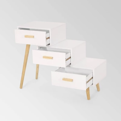 Payson Mid-Century Modern 3 Drawer Tiered Cabinet Matte White - Christopher Knight Home 2 Payson Mid-Century Modern 3 Drawer Tiered Cabinet Matte White - Christopher Knight Home - Image 2