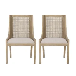 Christopher Knight Home Set Of 2 Maurers Cane And Wood Upholstered Dining Chairs Beige/Natural