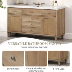 Christopher Knight Home Emilie 60" Modern Bathroom Vanity With SMC Sink, 5 Drawers And 2 Rattan Doors -Living Furniture GUEST 0a9af680 3b01 43e8 9719 003084090da0