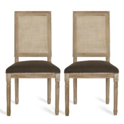 Christopher Knight Home Brownell French Country Fabric Upholstered Wood And Cane Dining Chairs (Set Of 2) -Living Furniture GUEST 0cb0520c 4f77 4b74 bc72 2bef1064a8ad