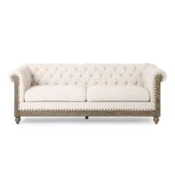 79"W 3-Seat Sofa Couch, Retro Wooden Upholstered Tufted Sofa -Christopher Knight Home