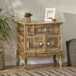 Culloden Handcrafted Boho Mango Wood Cabinet Natural/White - Christopher Knight Home