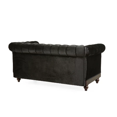 59"W Chesterfield Velvet Loveseat Sofa, Upholstered Sofa Couch With Rolled Arm Dutch And Tufted Button - Christopher Knight Home 9 59"W Chesterfield Velvet Loveseat Sofa, Upholstered Sofa Couch With Rolled Arm Dutch And Tufted Button - Christopher Knight Home - Image 9
