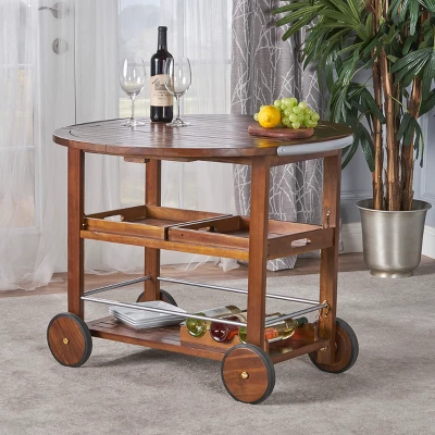 Cynthia Farmhouse Wooden Bar Cart Dark Oak Brown - Christopher Knight Home 1 Cynthia Farmhouse Wooden Bar Cart Dark Oak Brown - Christopher Knight Home