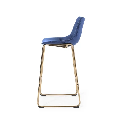 Cedric Modern Glam Velvet Counter Height Barstool Blue/Gold - Christopher Knight Home 4 Cedric Modern Glam Velvet Counter Height Barstool Blue/Gold - Christopher Knight Home - Image 4