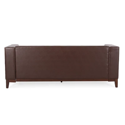 Raintree Mid Century Modern Faux Leather Tufted 3 Seater Sofa Dark Brown/Espresso - Christopher Knight Home 4 Raintree Mid Century Modern Faux Leather Tufted 3 Seater Sofa Dark Brown/Espresso - Christopher Knight Home - Image 4