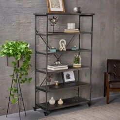 68" Farrells Industrial 5 Shelf Bookcase Gray - Christopher Knight Home