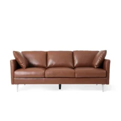 Brockbank Modern Faux Leather 3 Seater Sofa With Pillows - Christopher Knight Home -Living Furniture GUEST 112d594c 0a67 4e55 9bc1 d41a0cbe3482