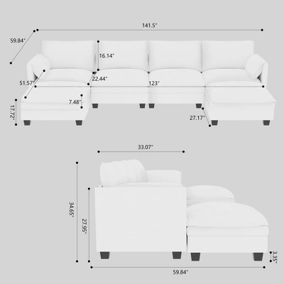 Christopher Knight Home 141.5'' Fabric U-Shaped Sectional Sofa With Ottoman And Pockets 2 Christopher Knight Home 141.5'' Fabric U-Shaped Sectional Sofa With Ottoman And Pockets - Image 2