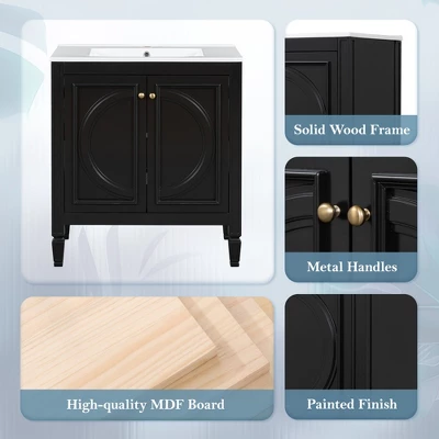 30"W Vintage Bathroom Vanity With Sink, Bathroom Cabinet With Adjustable Shelf, Drawer, Door Shelves And Soft Closing Door-Christopher Knight Home 2 30"W Vintage Bathroom Vanity With Sink, Bathroom Cabinet With Adjustable Shelf, Drawer, Door Shelves And Soft Closing Door-Christopher Knight Home - Image 2