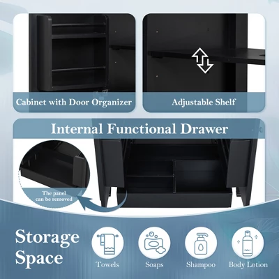 30"W Vintage Bathroom Vanity With Sink, Bathroom Cabinet With Adjustable Shelf, Drawer, Door Shelves And Soft Closing Door-Christopher Knight Home 5 30"W Vintage Bathroom Vanity With Sink, Bathroom Cabinet With Adjustable Shelf, Drawer, Door Shelves And Soft Closing Door-Christopher Knight Home - Image 5