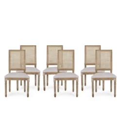 Set Of 6 Regina French Country Wood And Cane Upholstered Dining Chairs - Christopher Knight Home -Living Furniture GUEST 16ab1708 a0b3 4aae 8934 8861afe03b28