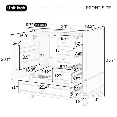 Christopher Knight Home Thomas 30" Bathroom Vanity With Sink, One Door With Shelf And Three Drawers 4 Christopher Knight Home Thomas 30" Bathroom Vanity With Sink, One Door With Shelf And Three Drawers - Image 4