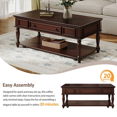 Christopher Knight Home Sana Retro Rubberwood Coffee Table With One Drawer, Shelf And Lockable Wheels 6 Christopher Knight Home Sana Retro Rubberwood Coffee Table With One Drawer, Shelf And Lockable Wheels - Image 6