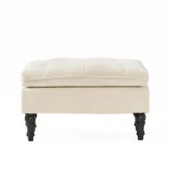 Jeremy Tufted Ottoman Crème Velvet - Christopher Knight Home: Upholstered Footrest, Hardwood Frame, 200lb Capacity -Living Furniture GUEST 17be2464 5e54 4190 8fb4 01c6e0d20fbf