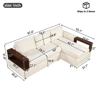 87.4"W Sectional Sofa Couch Set, Upholstered Sofa Chair With Reversible Armrests For Living Room -Christopher Knight Home 2 87.4"W Sectional Sofa Couch Set, Upholstered Sofa Chair With Reversible Armrests For Living Room -Christopher Knight Home - Image 2
