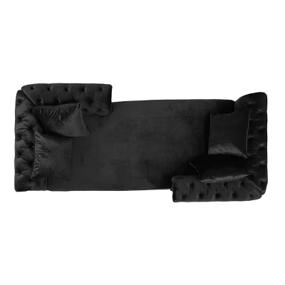Houck Modern Glam Tufted Velvet Tete-A-Tete Chaise Lounge With Accent Pillows - Christopher Knight Home 4 Houck Modern Glam Tufted Velvet Tete-A-Tete Chaise Lounge With Accent Pillows - Christopher Knight Home - Image 4
