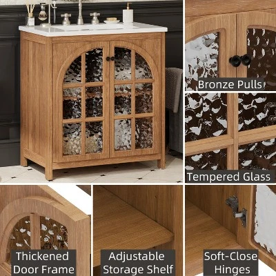 Christopher Knight Home Richter Vintage 31" Bathroom Vanity With Ceramic Sink, Tempered Glass Doors And Adjustable Shelves 6 Christopher Knight Home Richter Vintage 31" Bathroom Vanity With Ceramic Sink, Tempered Glass Doors And Adjustable Shelves - Image 6