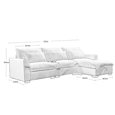 Christopher Knight Home Blair Modern Corduroy L Shaped 122" Sectional Sofa With Storage Ottoman And 3 Pillows 7 Christopher Knight Home Blair Modern Corduroy L Shaped 122" Sectional Sofa With Storage Ottoman And 3 Pillows - Image 7