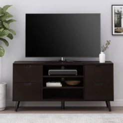 Doerun Mid-Century Modern Storage TV Stand For TVs Up To 48" Dark Gray/Black - Christopher Knight Home