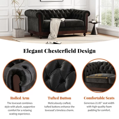 59"W Chesterfield Velvet Loveseat Sofa, Upholstered Sofa Couch With Rolled Arm Dutch And Tufted Button - Christopher Knight Home 2 59"W Chesterfield Velvet Loveseat Sofa, Upholstered Sofa Couch With Rolled Arm Dutch And Tufted Button - Christopher Knight Home - Image 2