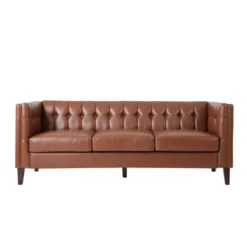 Pondway Contemporary Faux Leather Tufted 3 Seater Sofa - Christopher Knight Home -Living Furniture GUEST 1f69ec75 8461 4c56 b21b 39dee22b0203