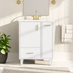 Christopher Knight Home Able 24" Bathroom Vanity With Ceramic Sink, 2-Tier Pull-Out Basket And Deep Drawer -Living Furniture GUEST 1ff5807a a1d0 471b 90ff 32468b13e843
