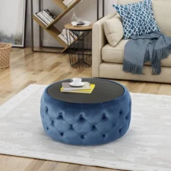 Chana Glam Coffee Table Ottoman Blue - Christopher Knight Home: Velvet, Tempered Glass, Luxury Living Room Furniture 6 Chana Glam Coffee Table Ottoman Blue - Christopher Knight Home: Velvet, Tempered Glass, Luxury Living Room Furniture -Living Furniture GUEST 203731fb 3423 4d57 abb0 fedf4239dc23