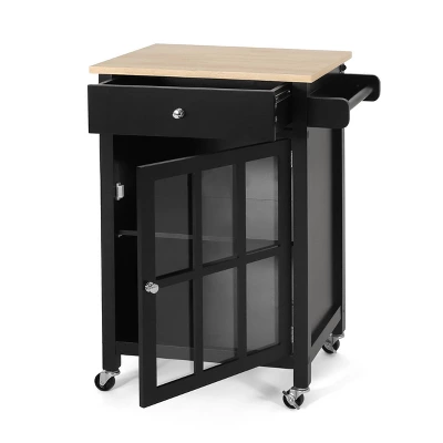 Maynard Contemporary Glass Paneled Kitchen Cart Natural/Black - Christopher Knight Home 3 Maynard Contemporary Glass Paneled Kitchen Cart Natural/Black - Christopher Knight Home - Image 3