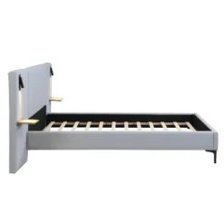 Christopher Knight Home Bertha Modern Upholstered Bed With Integrated Lights And Shelves -Living Furniture GUEST 222058b2 3a11 4335 95b3 38a899a707ee