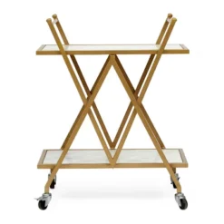 Chaves Handcrafted Modern Glam Marble Bar Cart Gold/White - Christopher Knight Home -Living Furniture GUEST 231c5a4c e189 42e8 a921 1068187ff787