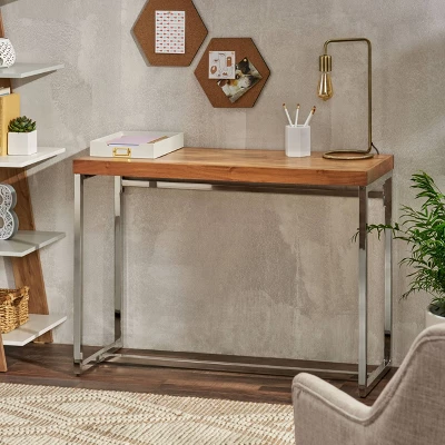 Berea Rustic Glam Handcrafted Acacia Wood Desk Natural/Silver - Christopher Knight Home 1 Berea Rustic Glam Handcrafted Acacia Wood Desk Natural/Silver - Christopher Knight Home