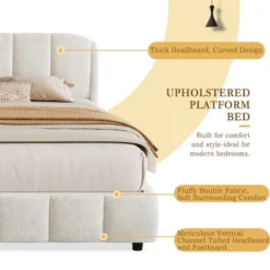 Christopher Knight Home Ella Boucle Upholstered Platform Bed With Headboard, Beige, King -Living Furniture GUEST 260f4f1f 911d 4e0f 9164 77b61b2a4901