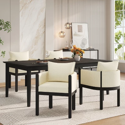 Christopher Knight Home Keera Modern Rubberwood Linen Upholstered Armchairs (Set Of 4) 10 Christopher Knight Home Keera Modern Rubberwood Linen Upholstered Armchairs (Set Of 4) - Image 10