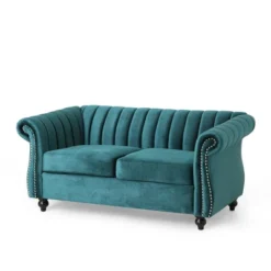 Glenmont Modern Glam Channel Stitch Velvet Loveseat With Nailhead Trim - Christopher Knight Home -Living Furniture GUEST 26cd1e7c 202a 408e 8f8b 90f7746c5b58