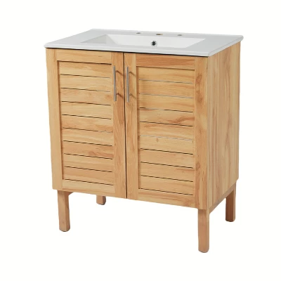 Christopher Knight Home Ramona 30" Mid-Century Modern Bathroom Vanity With Ceramic Sink, Antique Natural 5 Christopher Knight Home Ramona 30" Mid-Century Modern Bathroom Vanity With Ceramic Sink, Antique Natural - Image 5
