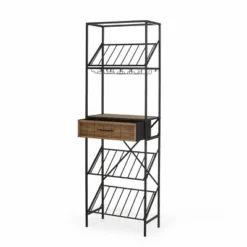 Boster Boho Industrial 21 Bottle Floor Wine Rack With Storage Natural/Black - Christopher Knight Home -Living Furniture GUEST 2a6741be 901a 4862 8465 b2ad6ec26050