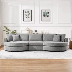 Christopher Knight Home Baldum Modern 3-Seater 129" Chenille Upholstered Sofa With Curved Design And Thick Cushions -Living Furniture GUEST 2c8240dc 0f2a 4dc2 a721 121a5658f4c0