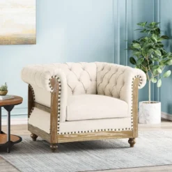 Voll Chesterfield Tufted Fabric Club Chair With Nailhead Trim - Christopher Knight Home