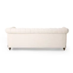 79"W 3-Seat Sofa Couch, Retro Wooden Upholstered Tufted Sofa -Christopher Knight Home -Living Furniture GUEST 2d717b2f 0f68 471b 9ae2 f95c23637722