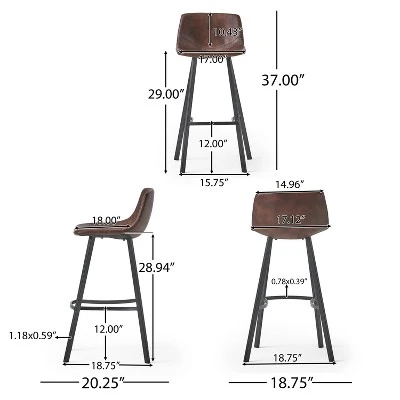 Set Of 2 30" Dax Faux Leather Barstool Brown - Christopher Knight Home 4 Set Of 2 30" Dax Faux Leather Barstool Brown - Christopher Knight Home - Image 4