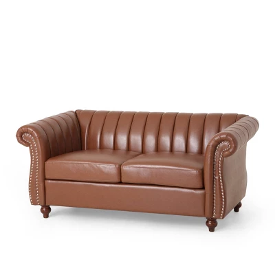 Glenmont Contemporary Channel Stitch Loveseat With Nailhead Trim - Christopher Knight Home 8 Glenmont Contemporary Channel Stitch Loveseat With Nailhead Trim - Christopher Knight Home - Image 8