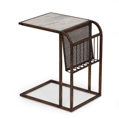 Zeyer Boho Glam Handcrafted Marble Top C-Shaped Side Table With Magazine Rack Natural White/Antique Brass - Christopher Knight Home 1 Zeyer Boho Glam Handcrafted Marble Top C-Shaped Side Table With Magazine Rack Natural White/Antique Brass - Christopher Knight Home