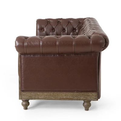 Castalia Chesterfield Tufted 3 Seater Sofa With Nailhead Trim Dark Brown/Natural - Christopher Knight Home 4 Castalia Chesterfield Tufted 3 Seater Sofa With Nailhead Trim Dark Brown/Natural - Christopher Knight Home - Image 4